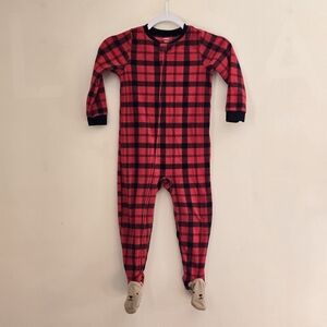Carter's 4T Plaid Red Bear Feet Kids One Piece Pajamas